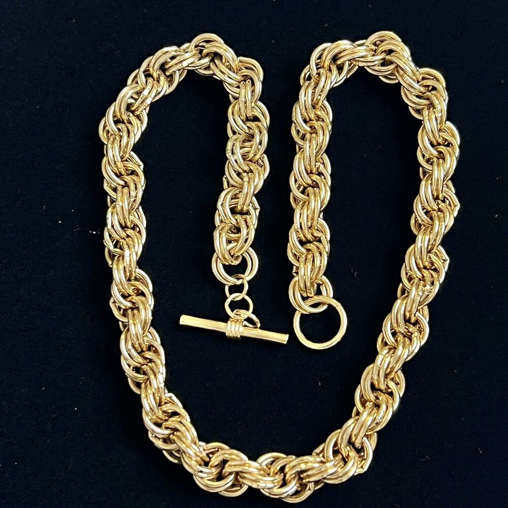 Avon Vtg Chunky Byzantine Chain Necklace Runway Glam Gold Tone 99g Toggle 18"
